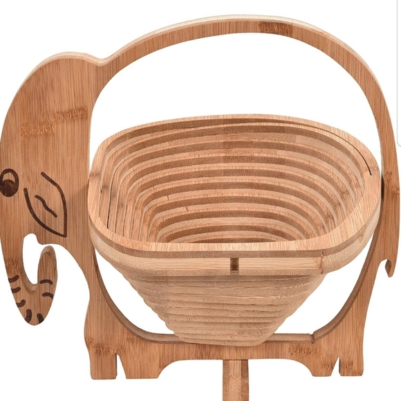 Other - AFRICAN Hand Made Bamboo Wooden Elephant Folding Fruit Bowl - Unique!